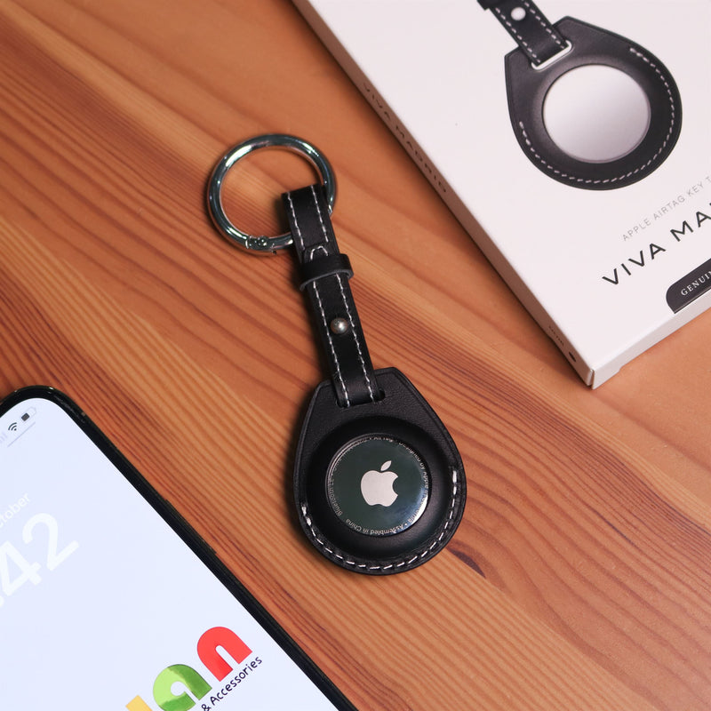 Viva Madrid Airtrax - Leather Key Ring Case - AirTag - Black - فيفا مدريد - ميدالية قطعة التتبع - ابل ايرتاغ