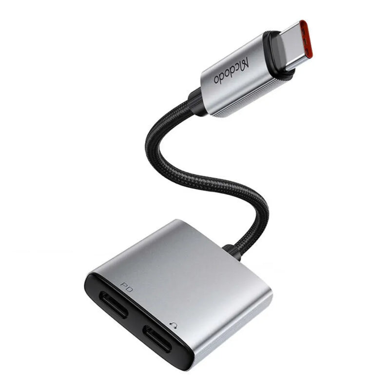 Mcdodo USB-C Audio + Charger Adapter USB-C - وصلة لشحن الايفون 15 والسماعة بنفس الوقت - كفالة 12 شهر