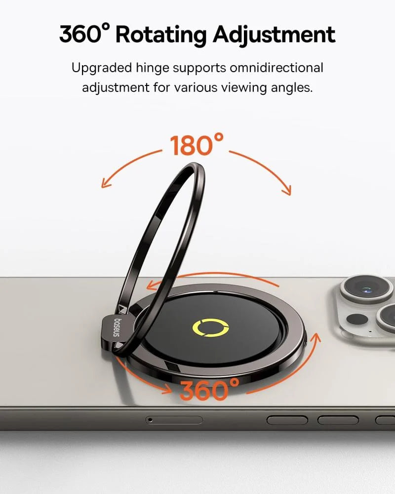 Baseus MagPro Series II Magnetic Ring Phone Holder - Black [B] - مسكة دائريه مغناطيس وستاند + ماغ سيف
