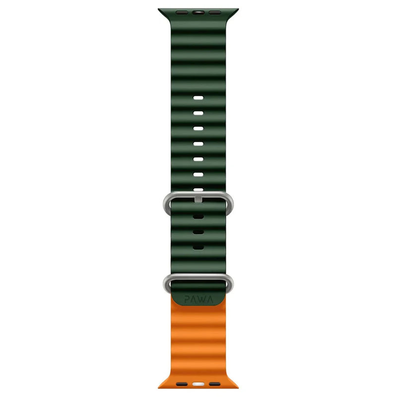 PAWA - Lagos Premium Soft Silicon Straps - Green/Orange - سير ساعه أبل واتش