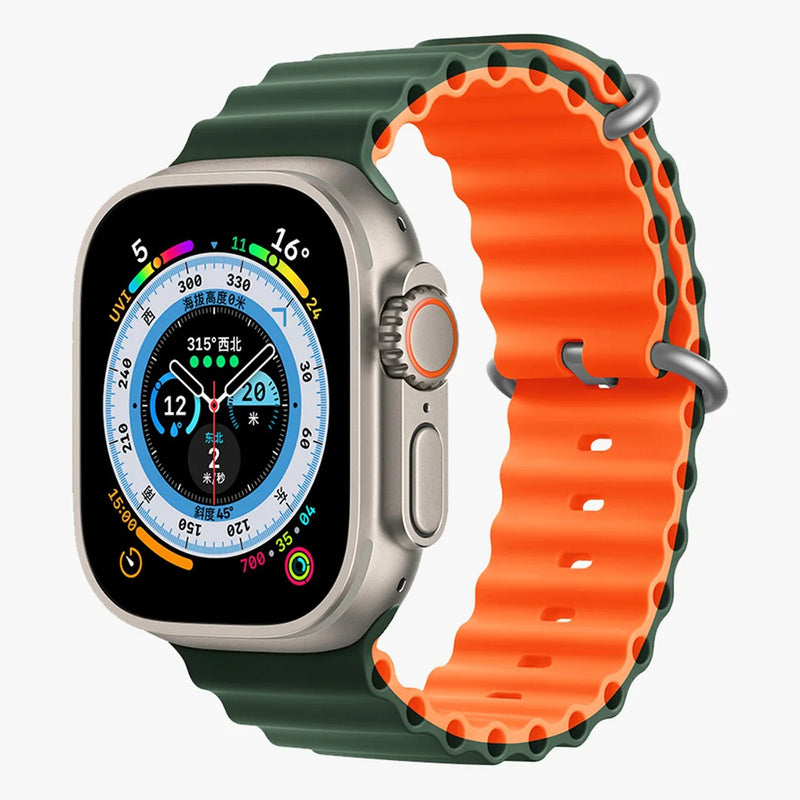 PAWA - Lagos Premium Soft Silicon Straps - Green/Orange - سير ساعه أبل واتش