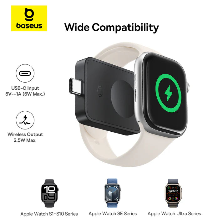Baseus MagPro Magnetic Wireless Charger for E-Watch 2.5W – Black [D] شاحن ابل واتش - ماغ سيف وايرلس بقوة 2.5 واط - خاصية الشحن السريع - كفالة 12 شهر