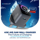 Powerology Voltflow 45W AVS GaN Wall Charger Gray [O] - شاحن حائط تايب سي - باورولوجي - قوة 45 واط - كفالة 12 شهر