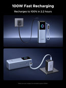 UGREEN 25000mAh 200W Nexode Pro Power Bank with 35cm Braided Cable + 65cm Retractable Cable Blue [b] - بطارية متنقلة - يوجرين - قوه 200 واط - سعة 25000 ملي امبير - كفالة 12 شهر