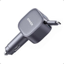 Anker USB-C Car Charger, 75W Max, Ultra-Compact, Type-C Fast Charger with Built-in Retractable USB-C Cable - شاحن ولاعة للسيارة - انكر - قوة 75 واط - 1 منفذ تايب سي للشحن السريع - سلك شن تايب سي مدمج - كفالة 18 شهر