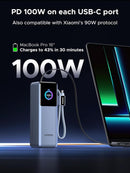 UGREEN 25000mAh 200W Nexode Pro Power Bank with 35cm Braided Cable + 65cm Retractable Cable Blue [b] - بطارية متنقلة - يوجرين - قوه 200 واط - سعة 25000 ملي امبير - كفالة 12 شهر
