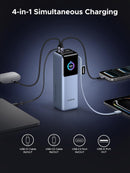 UGREEN 25000mAh 200W Nexode Pro Power Bank with 35cm Braided Cable + 65cm Retractable Cable Blue [b] - بطارية متنقلة - يوجرين - قوه 200 واط - سعة 25000 ملي امبير - كفالة 12 شهر