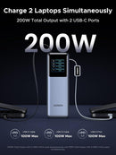 UGREEN 25000mAh 200W Nexode Pro Power Bank with 35cm Braided Cable + 65cm Retractable Cable Blue [b] - بطارية متنقلة - يوجرين - قوه 200 واط - سعة 25000 ملي امبير - كفالة 12 شهر