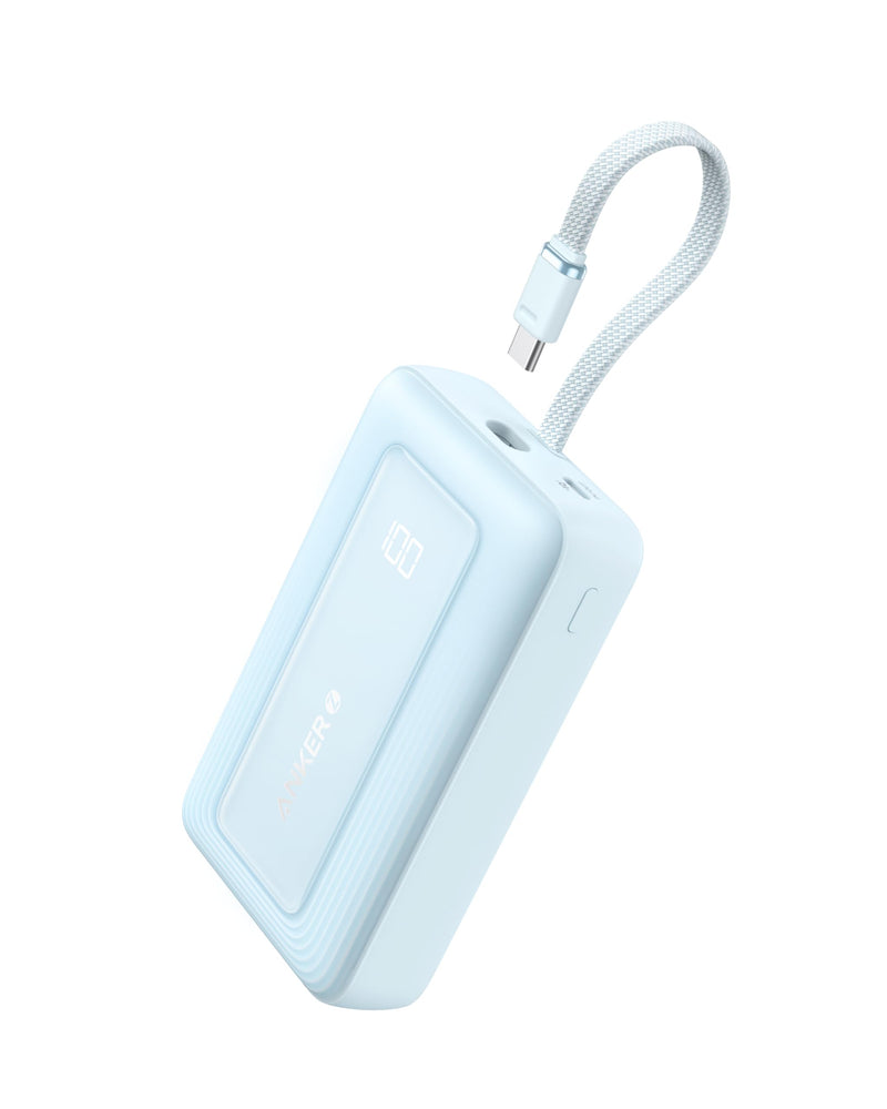 Anker Zolo Power Bank (20K, 30W, Built-In USB-C Cable) - Blue [D] - بطارية متنقلة - انكر - سعة 20 آلف ملي امبير - قوة 30 واط - مع سلك شحن تايب سي - كفالة 18 شهر