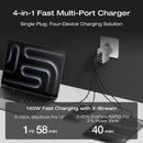 EcoFlow RAPID Pro Charger (140W, 4 Ports, GaN) - Silver [D] - شاحن حائط - قوة 140 واط - 3 فتحات تايب سي - فتحة للشحن السريع