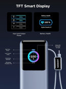 UGREEN 25000mAh 200W Nexode Pro Power Bank with 35cm Braided Cable + 65cm Retractable Cable Blue [b] - بطارية متنقلة - يوجرين - قوه 200 واط - سعة 25000 ملي امبير - كفالة 12 شهر
