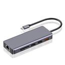 Porodo 9in1 USB-C Hub Type-C PD 100W HDMI Ethernet USB SD Card 3.5mm Aux - Grey [O]- وصلة تايب سي - 9 في 1 - لاجهزة الايباد برو والماك بوك - متعددة الاستخدام - كفالة 12 شهر