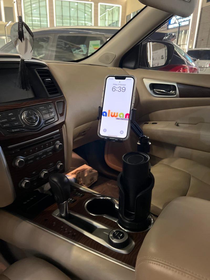 Yesido 2 in 1 Car Cup Holder Phone Mount Adjustable 4.7-7.2 Inch Cellphone Bracket – C273 - ستاند سيارة - القاعدة مكان الكوب + حامل كوب - ذراع طويل