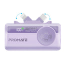 Promate Power Bank, 5000mAh Mini 20W USB-C - Lightning , Apple Watch Charger - LED Display Purple -  بطارية متنقلة - مع شاحن تايب سي + شاحن ايفون - سعة 5000 ملي امبير + شاشة رقميه + شاحن ساعة ابل - لأجهزة الاندرويد والايفون - كفالة 24 شهر