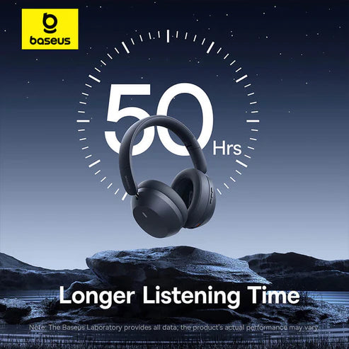 Baseus 35 Max Wireless Headphones – Grey [D] - سماعة رأس بلوتوث - بيسوس - كفالة 12 شهر