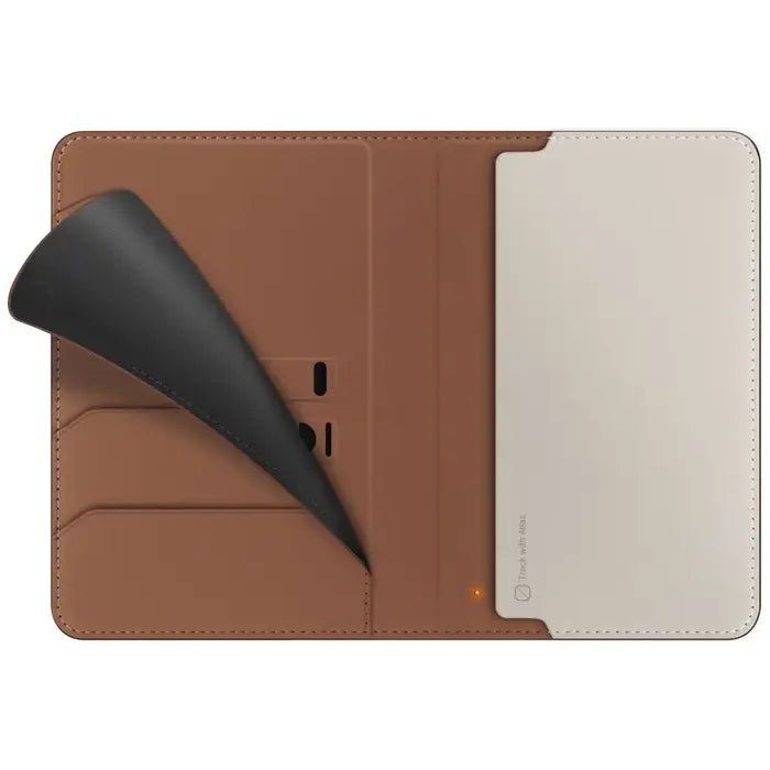 Uniq Belmont Passport Holder With RFID Blocking With Apple's Find My - Charcoal / carmel beige.[B] - محفظة لجواز السفر - مع خاصية التتبع