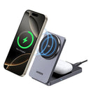 Ugreen MagFlow 2 in 1 20W Magnetic Wireless Charger – Grey [b] - ستاند شحن - 2 في 1 - شاحن ماغ سيف وايرلس بقوة 20 واط +  ستاند + شاحن سماعة ايربودز - خاصية الشحن السريع