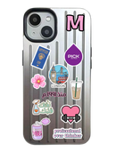 Noufa Silver Phone Case - كفر مع ستيكرز طباعة من اختياركم - الكفر + التصميم + البروفة + الطباعة - سيتم التواصل معكم لتحديد الكلمات والصور