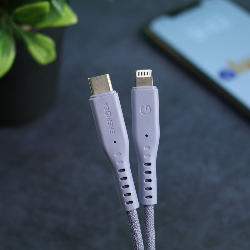 Energea Flow USB-C To Lightning Cable 1.5M - Purple [B] ج- سلك شحن ايفون تايب سي - انيرجيا - طول متر ونصف - كفالة 5 سنين
