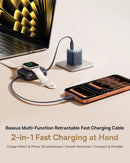 Baseus 100W Retractable Fast Charging Cable with Built-in Apple Watch Wireless Charger - Black [D]  - سلك شحن تايب سي + شحن ساعة ابل - 100 واط
