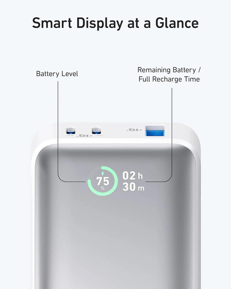 Anker 533 Power Bank (PowerCore 30W) 10000 PD - White [D] - بطارية متنقلة - انكر - قوة 10000 - 30 واط - شاشة رقمية - خاصية الشحن السريع - كفالة 18 شهر