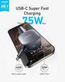 Anker USB-C Car Charger, 75W Max, Ultra-Compact, Type-C Fast Charger with Built-in Retractable USB-C Cable - شاحن ولاعة للسيارة - انكر - قوة 75 واط - 1 منفذ تايب سي للشحن السريع - سلك شن تايب سي مدمج - كفالة 18 شهر