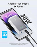 Anker 533 Power Bank (PowerCore 30W) 10000 PD - White [D] - بطارية متنقلة - انكر - قوة 10000 - 30 واط - شاشة رقمية - خاصية الشحن السريع - كفالة 18 شهر