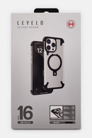 Levelo iPhone 16 Pro Metallo Aluminum Bumper Case, Black for iPhone 16 Pro/Pro MAX  - كفر حماية عالية - اطراف - مع ستاند - ماغ سيف