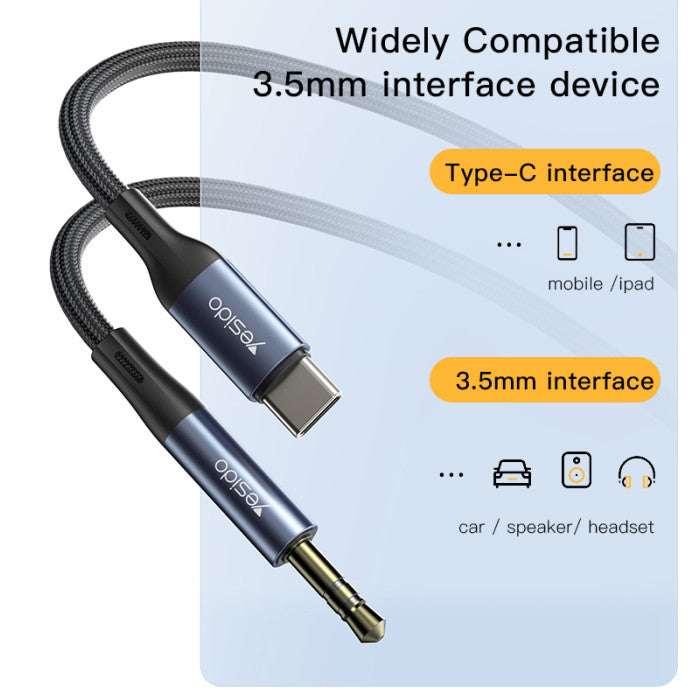 YESIDO YAU36 AUX 3.5MM to Type-C Cable كيبل صوت - من تايب سي الى 3.5 مم