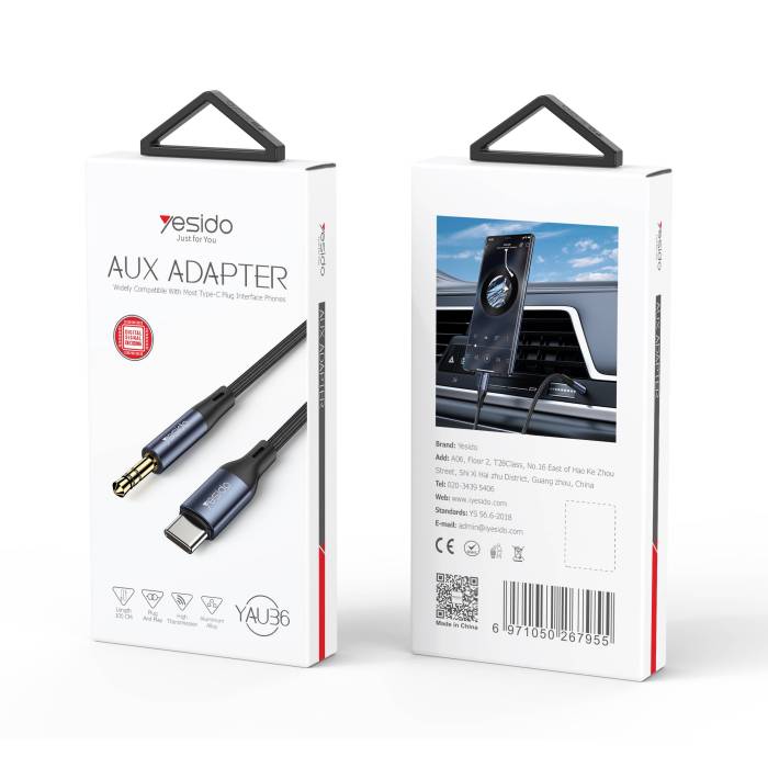 YESIDO YAU36 AUX 3.5MM to Type-C Cable كيبل صوت - من تايب سي الى 3.5 مم