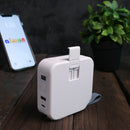 Bazic GoPort Travel 10000mAh 5 in 1 Multi-Functional Universal Wall Charger with 15W Fast Wireless Charging - White - شاحن حائط دولي - 5 في 1 - باور بانك سعة 10000 - سلك شحن ايفون + سلك شحن تايب سي - شاشه رقمية - شاحن لاسلكي - ستاند بالطول والعرض