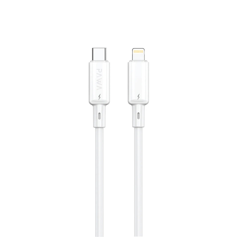 Pawa 3A USB-C TO Lightning Quick Charging - 1.2m - White - سلك شحن - باوا - ايفون تايب سي - طول 1.2 متر - كفالة 12 شهر