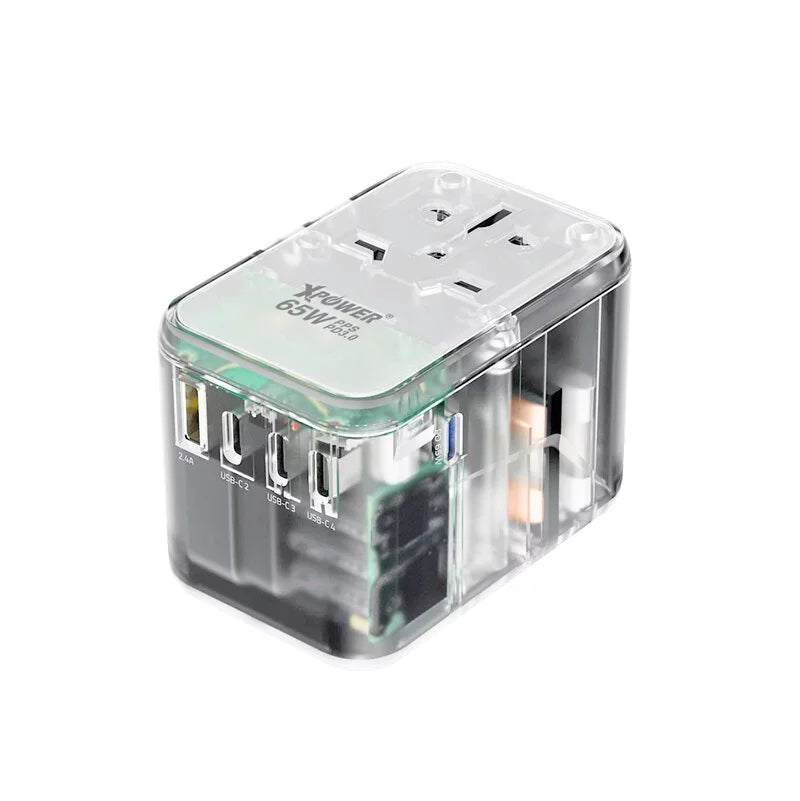 XPower TA65C 65W 5 Ports GaN PD Travel Adapter [A] - بلاك حائط شحن دولي - 5 فتحات للشحن - 4 فتحات تايب سي + 1 فتحة يو اس بي - قوة 65 واط - كفالة 12 شهر
