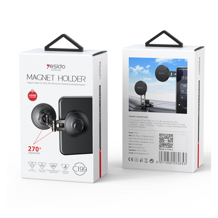 Yesido C198 Latest magsafe head magnetic Interior accessories car mount 12PCS N50 Phone Holder - ستاند سيارة - مغناطيس - متوافق مع شاشه السياره - دوران 360 درجه - مناسب لجميع انواع الاجهزة