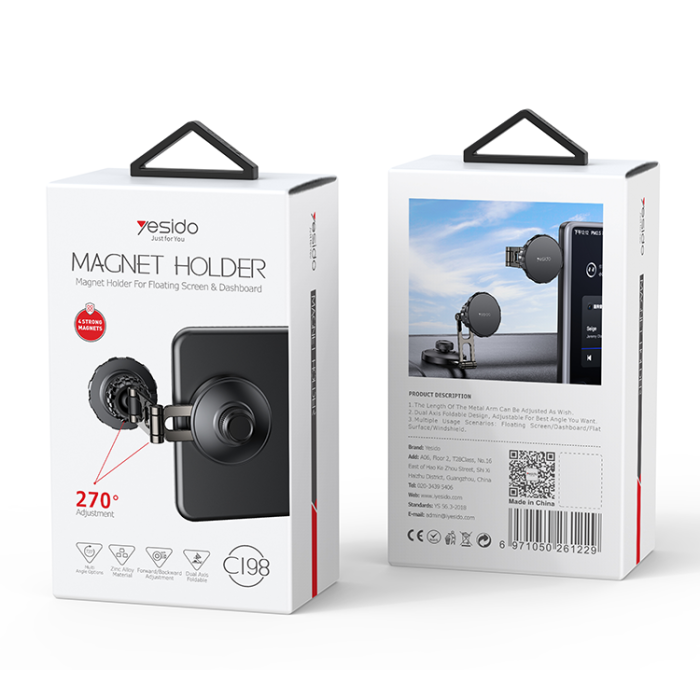 Yesido C199 Latest magsafe head magnetic Phone Holder - ستاند سيارة - مغناطيس - متوافق مع شاشه السياره - دوران 360 درجه - مناسب لجميع انواع الاجهزة