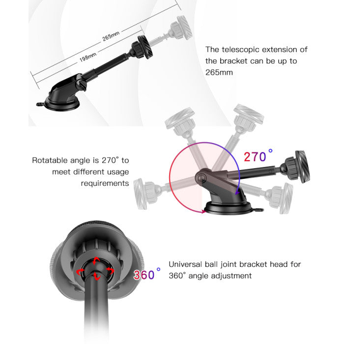 Yesido C67 360 Adjustable Dashboard Mobile Magnetic Magnet Moblie Phone Holder For Car - ستاند سيارة - ذراع طويل - مغناطيس - دوران 360 درجه - مناسب لجميع انواع الاجهزة