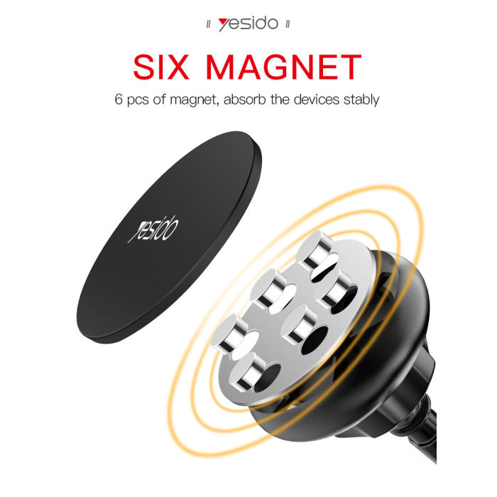 Yesido C41 Phone Holder - ستاند سيارة - ذراع طويل - مغناطيس - دوران 360 درجه - مناسب لجميع انواع الاجهزة