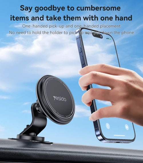 Yesido C220 Built-in Cable Organizer 360 Degree Rotation And Paste The Magnetic Chuck Phone Holder - ستاند سيارة - مغناطيس - دوران 360 درجه - مناسب لجميع انواع الاجهزة