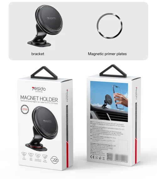 Yesido C220 Built-in Cable Organizer 360 Degree Rotation And Paste The Magnetic Chuck Phone Holder - ستاند سيارة - مغناطيس - دوران 360 درجه - مناسب لجميع انواع الاجهزة