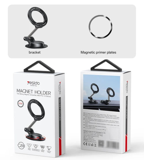 Yesido C218 360 Two-axis Rotation Strong Adhesion One-handed Access Rotate Magnetic Phone Holder - ستاند سيارة - ماغ سيف - دوران 360 درجه - مناسب لجميع انواع الاجهزة