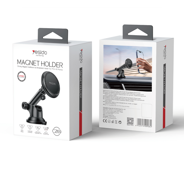 Yesido C269 360 Rotation Telescopic Rod Design Bionic Magnetic Suction Cup Car Phone Holder - ستاند سيارة - ذراع طويل - مغناطيس - مناسب لجميع انواع الاجهزة