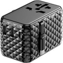 Powerology GaN 20W PD Universal Adapter Retractable Type-C Cable - Black - بلاك حائط شحن دولي - 3 فتحات للشحن - 1 فتحات تايب سي + 2 فتحة يو اس بي - قوة 20 واط  مع كيبل تايب سي - كفالة 24 شهر