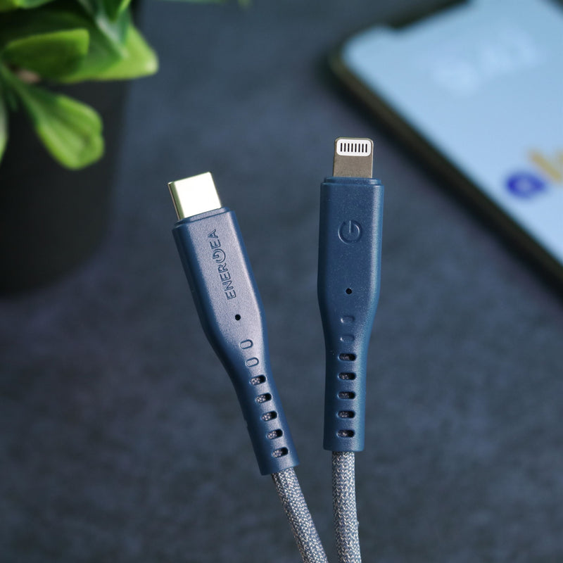 Energea Flow USB-C To Lightning Cable 1.5M - Blue [B] سلك شحن ايفون تايب سي - انيرجيا - طول متر ونصف - كفالة 5 سنين