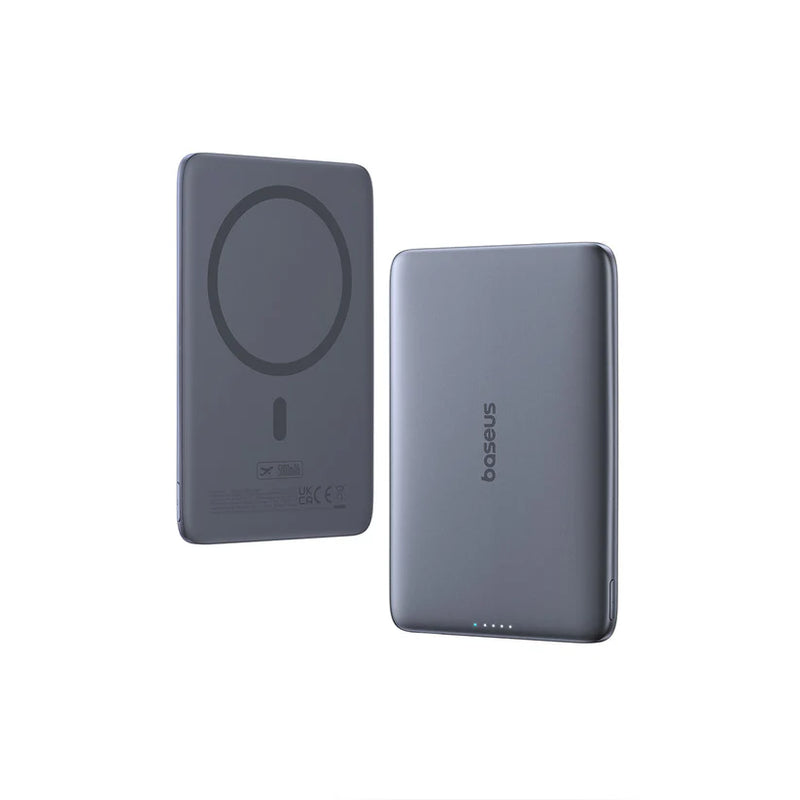 Baseus PicoGo AM41 Ultra-Slim Magnetic Power Bank 5000mAh 20W – Grey [D] - بطارية متنقلة - بيسوس - سعة 5000 - ماق سيف - قوة 20 واط - كفالة 24 شهر