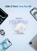 Baseus Palm Fast Charger 1C 30W - White (with Baseus Cable USB-C to USB-C 60W) [D] - شاحن حائط  - قوة 30 واط - بيسوس - تايب سي