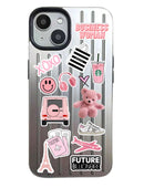 Noufa Silver Phone Case - كفر مع ستيكرز طباعة من اختياركم - الكفر + التصميم + البروفة + الطباعة - سيتم التواصل معكم لتحديد الكلمات والصور