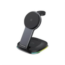 Porodo Compact Folding Wireless Charging Stand - Black [O] - ستاند شحن - 3 في 1 خاصية الشحن السريع - شحن الايفون + الساعة + السماعة - كفالة 24 شهر