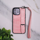 Dana Full Light Pink Leather Case with Card Slot and Strap - كفر مع مسكة شريطة ومكان للبطاقات وخيط علاقة