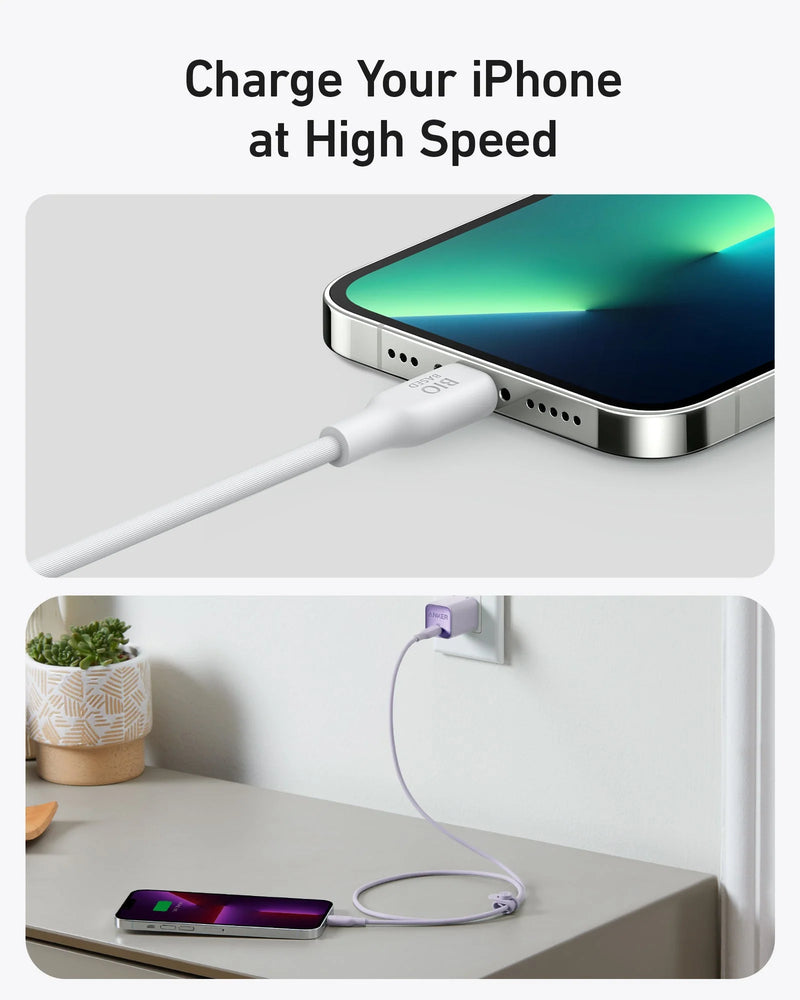 Anker 542 USB-C to Lightning (Bio-Based) - 1.8m/6ft - White [D] - سلك شحن ايفون تايب سي - انكر - طول 180 سم - كفالة 18 شه