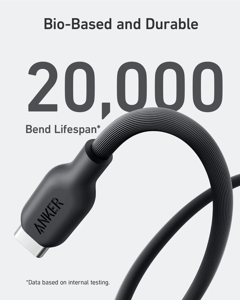 Anker 542 USB-C to Lightning (Bio-Based) - 0.9m/3ft - Black سلك شحن ايفون تايب سي - انكر - طول 90 سم - كفالة 18 شهر